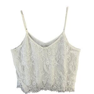 Wayf Lace Cami Top Womens L White Dainty Cropped Boho Chic Romantic Coquette